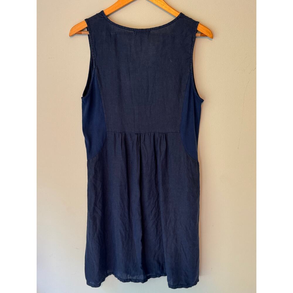 Terzo Millennio Blue Sleeveless Linen Dress, Size M, Button accents - Picture 3 of 8